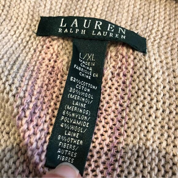 Lauren Ralph Lauren tan pink southwestern open long wool blend cardigan L/XL - Picture 7 of 16
